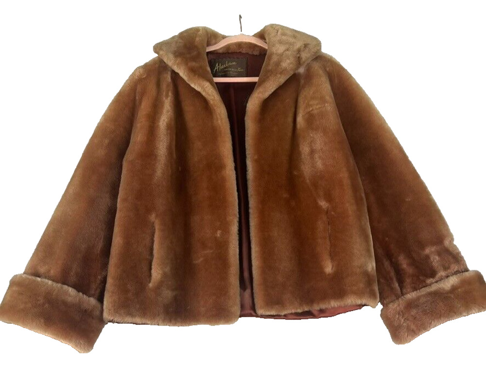 Alaskan Custom Built Furs Real Fur Coat Womens Chest 44 Brown Teddy Bear Luxury
